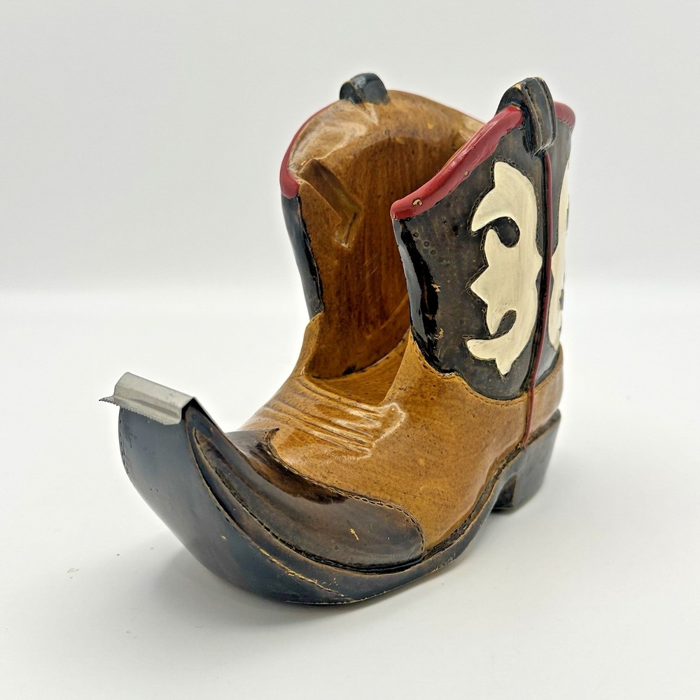Vintage FIGI Ceramic Cowboy Boot Tape Dispenser Western Desk Decor 2001